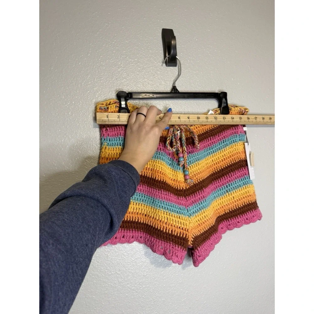 Billabong Siesta Crochet Striped Tie Waist Retro Knit Shorts Women's Large - Picture 5 of 7